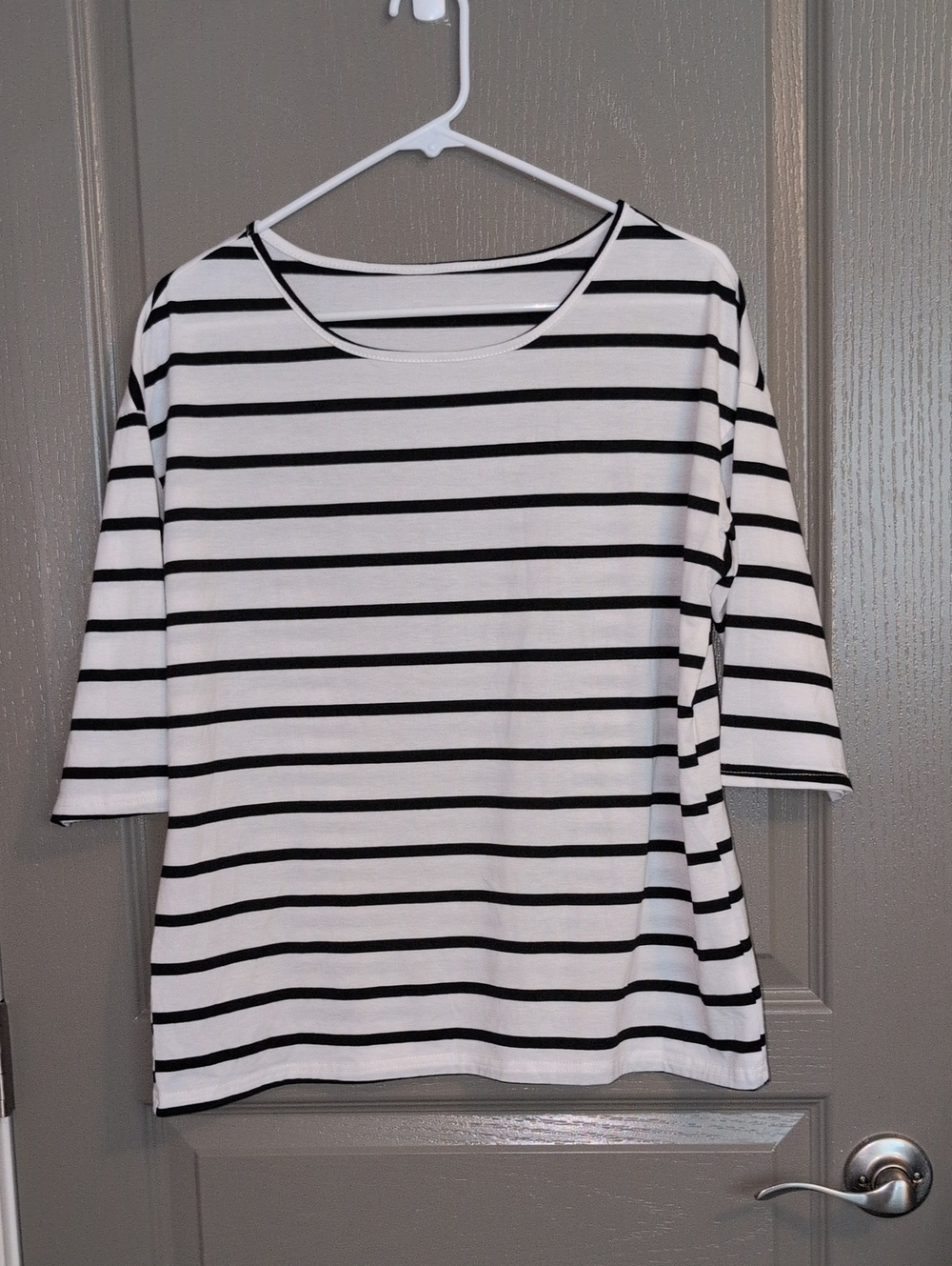 Women's Black & White Striped Boatneck Top